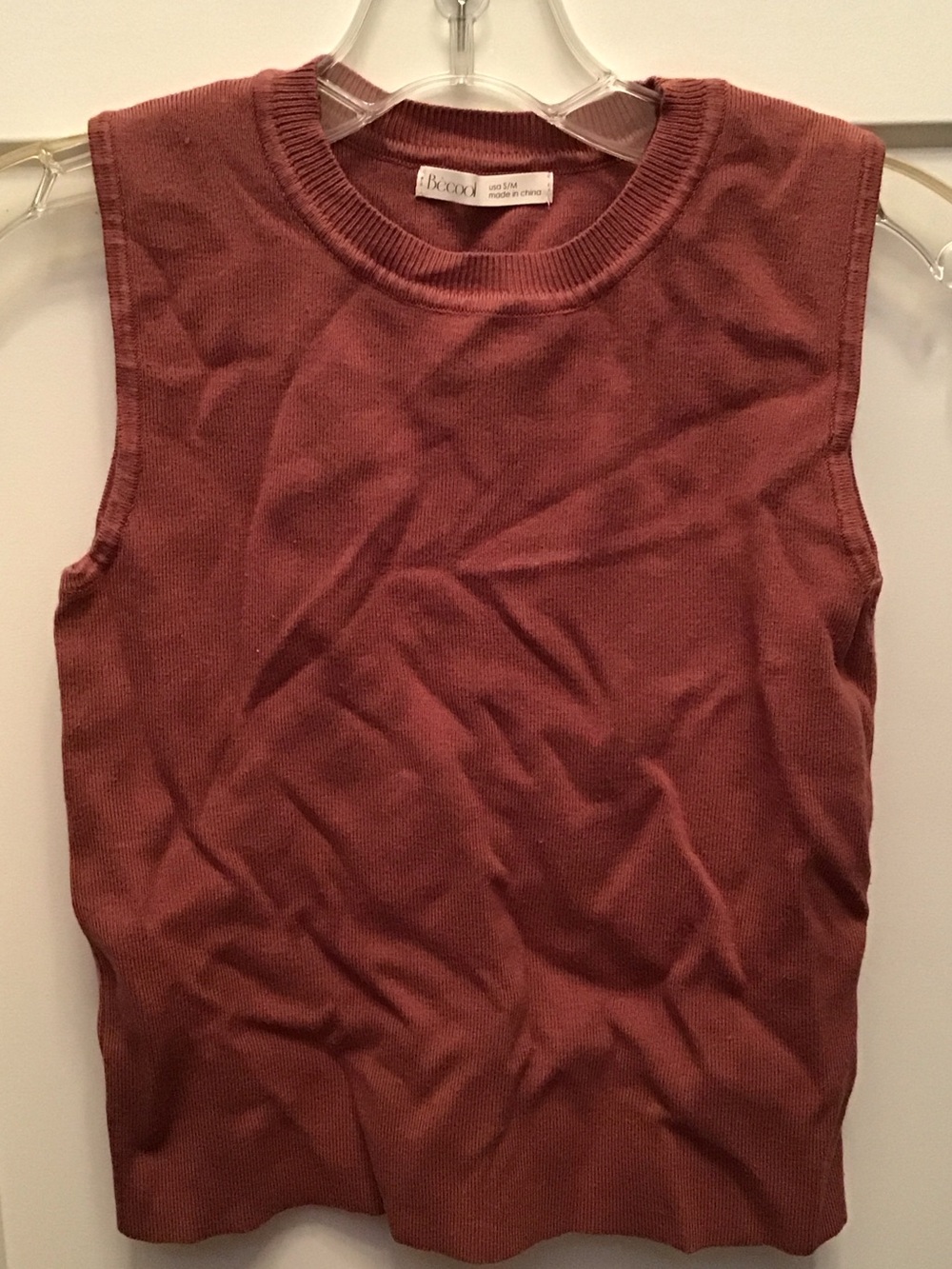 BECCA Ribbed Crewneck Sleeveless Tank in Dusty Rose-Brown